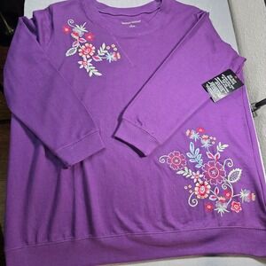 NWT Woman Within Purple Floral Embroidered Sweatshirt Plus Size Large *